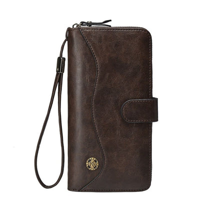Women Wallet Large PU Leather Wristlet Purse for Women Blocking Zip Around Card Holder Ladies Travel Clutch（dark brown）