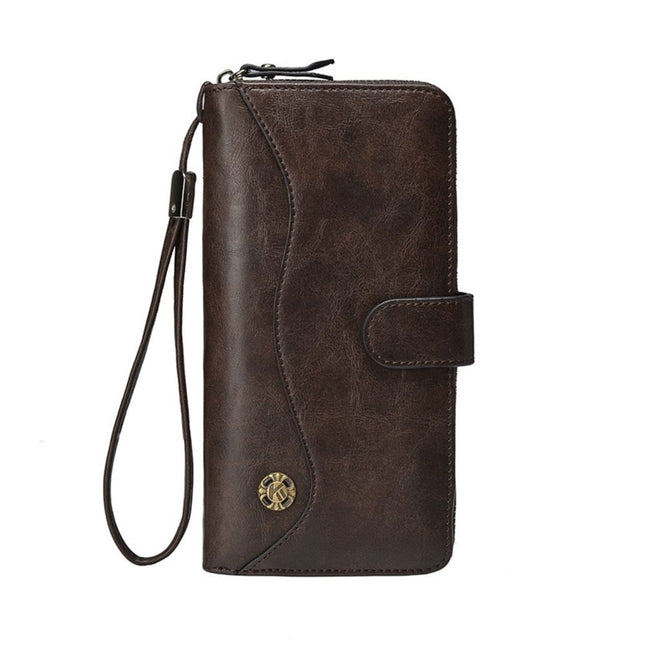 Women Wallet Large PU Leather Wristlet Purse for Women Blocking Zip Around Card Holder Ladies Travel Clutch（dark brown）