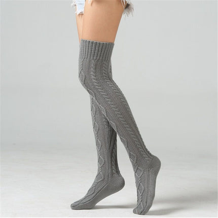Women's Cable Knit Thigh High Boot Socks Extra Long Winter Stockings Leg Warmers, Boot Stocking Socks Knee High Leg Warmers (gray)