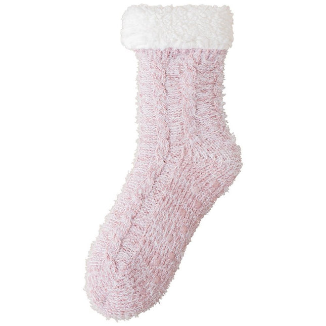 1 pair Tough Land Slipper Socks for Women with Non Slip, Lined Socks, Soft Cozy Cabin House Slipper Socks (fat powder)
