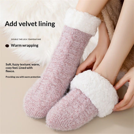 1 pair Tough Land Slipper Socks for Women with Non Slip, Lined Socks, Soft Cozy Cabin House Slipper Socks (fat powder)