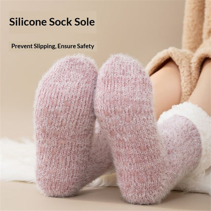 1 pair Tough Land Slipper Socks for Women with Non Slip, Lined Socks, Soft Cozy Cabin House Slipper Socks (fat powder)