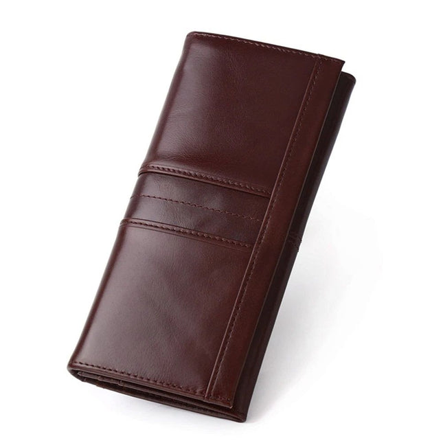 Womens Leather Wallets Handmade Ladies Clutch Wallet Organizer Card Holder, Long Ladies Wallet Womens Wallet with Pocket ID Window,Coffee