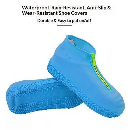Silicone Waterproof Shoe Covers, Upgrade Reusable Overshoes with Zipper, Resistant Rain Boots Non-Slip Washable Protection for Women, Men (M, Blue)