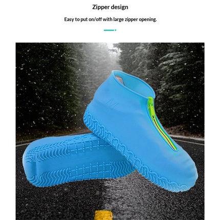 Silicone Waterproof Shoe Covers, Upgrade Reusable Overshoes with Zipper, Resistant Rain Boots Non-Slip Washable Protection for Women, Men (M, Blue)