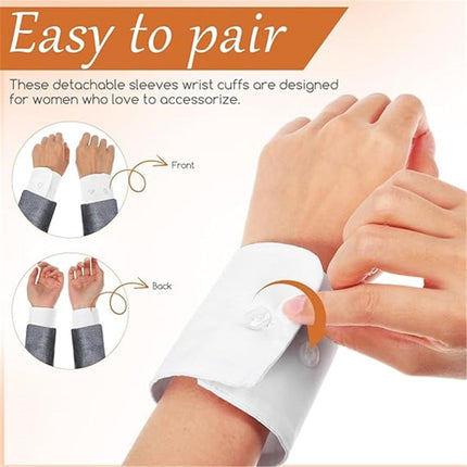 2 Pair Wrist Cuffs for Women Detachable Shirt False Sleeves Fake Hand Sleeves Garment Decorated Accessories for Suit Blouse Coat White