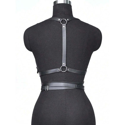 Punk Waist Belt Women PU Leather Skinny Body Adjustable Belts with Gothic Circle for Party, Nightclub, Dating