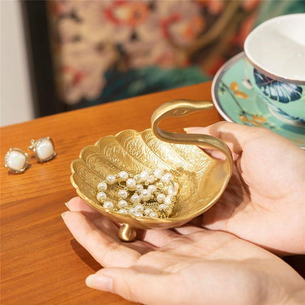 Swan Brass Jewelry Dish Tray,Gold Decorative Ring and Trinket Holder-Decorative Trinket Dish for Rings Earrings Necklaces Bracelet Watch Keys, Birthday Mother's Day Gift（only Fruit Plate）