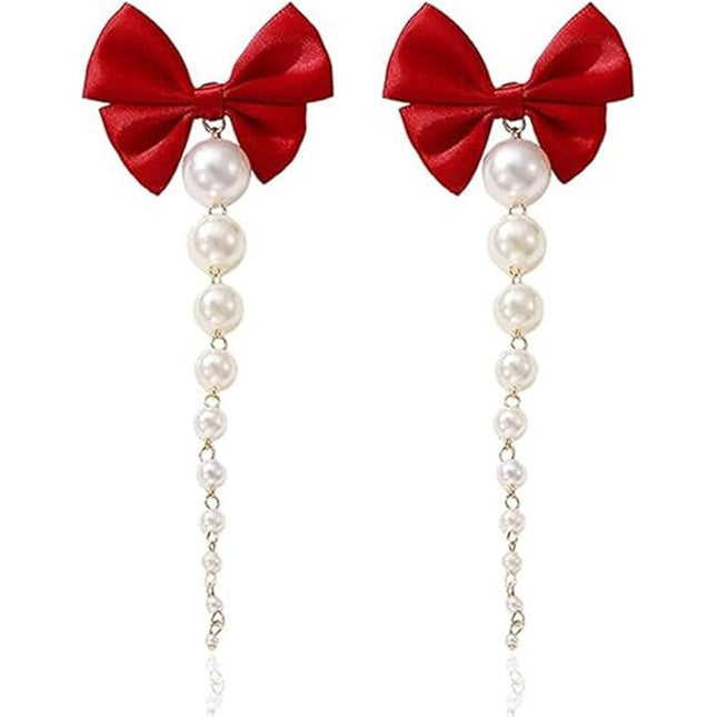 2 pairs Long Earrings for Women Boho Tassel Earrings for Women Bridal Wedding Party Valentine Day Gifts（red）