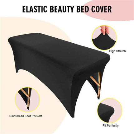 Black Bed Cover Massage Table Cover Protector with Cut-Out for Leg Room, Stretch Rectangular Table Cover for 6FT Eyelash Extension Bed/Spa Bed/Message Bed(Strong Elasticity，Only bed cover)