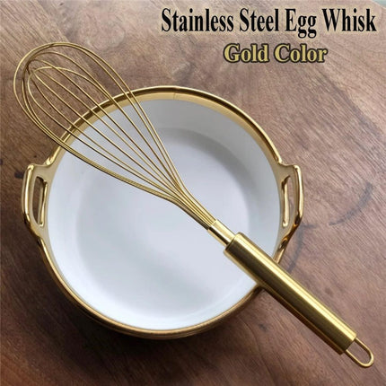 Stainless Steel Egg Whisk with Gold Plating - Ecofriendly Manual Egg Beater, Milk Frother, Hand Blender, Cake Tool and kitchen Gadget – Gold