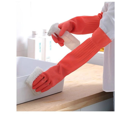 Rubber Dishwashing Cleaning Gloves (2-Pair) - Reusable, Waterproof with Extra-Long Cuff & Anti-Slip Design for Household & Kitchen Use - Large
