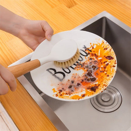2 pack Wooden Dish Brush, Dish Brushes with Handle, Wooden Handle Soft Scrubber Kitchen Brush for Dishes and Vegetables