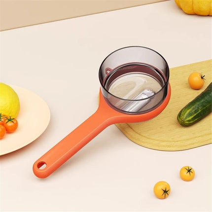 2 pack Kitchen Special Fruit Peeler with Box Storage, New Sided Stainless Steel Multi-Function Peelers, Upgrade Vegetable Peeler with Catcher Peeler with Storage Bucket (Orange)