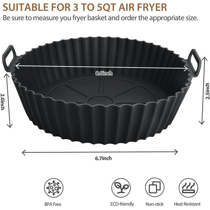 Silicone Air Fryer Liner 2 Pack, 8 inch Non-Stick Reusable Air Fryer Liners for Square and Round Basket, Airfryer Silicone Pot Baking Tray Oven Microwave Accessories, black