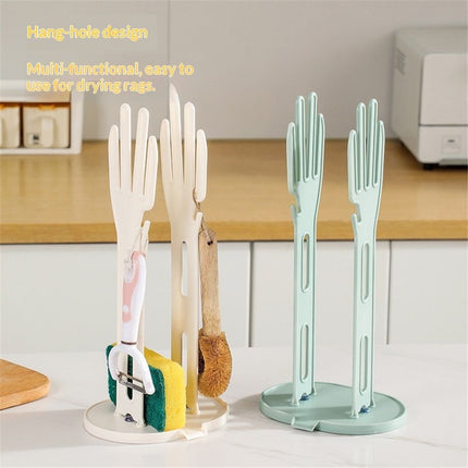 2 Pieces Kitchen Glove Holder Glove Drying Rack Dryer Plastic Mitten Rubber Rack Sink Stand Towel Hanger Reusable Towel Storage Holders for Sponge Food Bag Organizer, white + blue