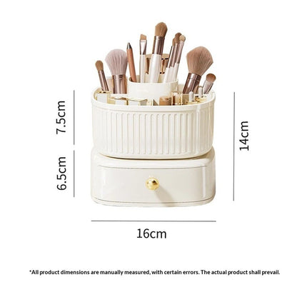 360 Degree Rotatable Pen Holder with Drawer, 5 Slots Office Desk Organizer Pen Holder for Desk Multi-Functional Pencil Box Desktop Stationary Organizer（milky white,Only makeup box available）