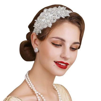 Rhinestone Flapper Headband-Elastic Headpiece, Great Hair Accessories for Women, Handmade crystal bead elastic headband