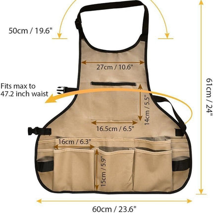 Compact Waterproof Gardening Apron - Tool Organizer for Gardeners, Woodworking & Outdoor Work（ khaki ）