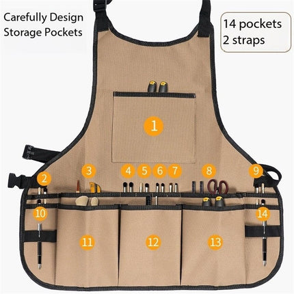 Compact Waterproof Gardening Apron - Tool Organizer for Gardeners, Woodworking & Outdoor Work（ khaki ）