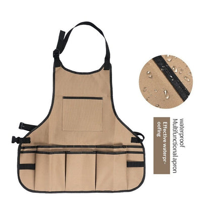 Compact Waterproof Gardening Apron - Tool Organizer for Gardeners, Woodworking & Outdoor Work（ khaki ）