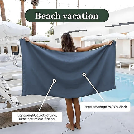 Magnetic Beach Towel Oversized Quick-Dry Microfiber Towel with Magnetic Closure, Super Absorbent & Sand-Resistant for Beach, Pool, Travel, Gym & Camping 75"x30" (navy blue)