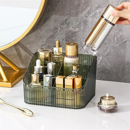 Makeup Organizer Cosmetics Storage Box, Large Capacity Make Up Brush Holder Organizer Vanity Accessories, Bathroom Countertops, Desk Storage Container, Cosmetic Display cases(Green,only box)