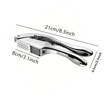 Garlic press and slicer 2 in 1,Effortlessly Crush, Slice, and Mince Garlic,with this Versatile Kitchen Tool - Perfect for Home Cooks and Professional Chefs Alike. (Silvery)