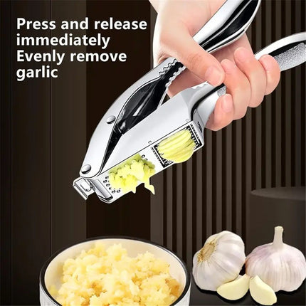 Garlic press and slicer 2 in 1,Effortlessly Crush, Slice, and Mince Garlic,with this Versatile Kitchen Tool - Perfect for Home Cooks and Professional Chefs Alike. (Silvery)