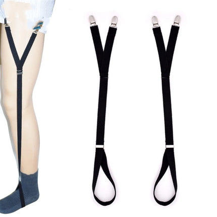 Unisex Adjustable Shirt Garters - Stirrup Shirt Stays - Keeps Shirts Tucked in All Day - Easy-to-Wear Garter Straps with Foot Loop - Black