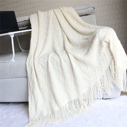 Fluffy Fringe Throw Blanket Lightweight Soft Cozy for Bed Sofa Chair Throw Blankets, Off White 127*182cm