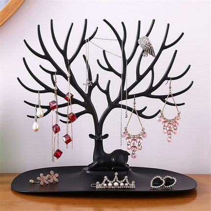 2 pack Little Deer Earrings Necklace Pendant Bracelet Jewelry Display Stand Tray Tree Storage Racks Organizer Holder, Black（Only jewelry rack）