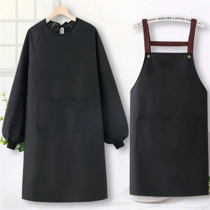 2 pack Solid Color Kitchen Apron with Pockets,Unisex Long Sleeves Waterproof Apron for Cooking Baking Cleaning Work