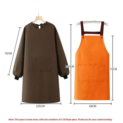 2 pack Solid Color Kitchen Apron with Pockets,Unisex Long Sleeves Waterproof Apron for Cooking Baking Cleaning Work