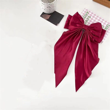 Satin Hair Bows for Women 5 Pack - Oversized Long Tail Hair Clip for Girls, Large Bow Hair Accessories for Special Occasions and Gifts