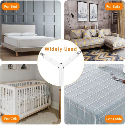 2 pack Sheet Fasteners, Adjustable Elastic Bed Sheet Holder Straps for Full,Queen,King Twin Bed,6 Way Cross Sheet Clips Suspenders Band,Fitted Round and Square Mattresses
