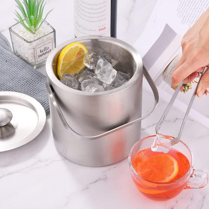 Mini Ice Bucket Portable Double Wall Ice Bucket ,Stainless Steel Hotel Bucket/Champagne/Beverage Bucket,Size 1.3 Liters,Serveware for Party,Event,and Camping