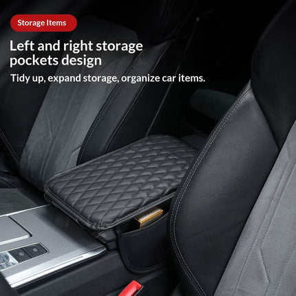 Comfortable Car Center Console Cushion Armrest Dog Cat Paws Protect Cover Non-Slip with 2 Storage Bags for Cars Interior Accessories (Black, Long Narrow)