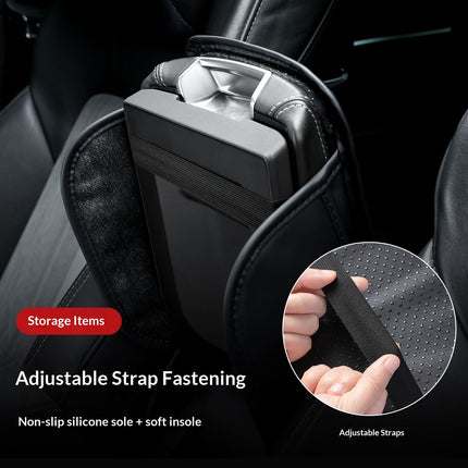 Comfortable Car Center Console Cushion Armrest Dog Cat Paws Protect Cover Non-Slip with 2 Storage Bags for Cars Interior Accessories (Black, Long Narrow)