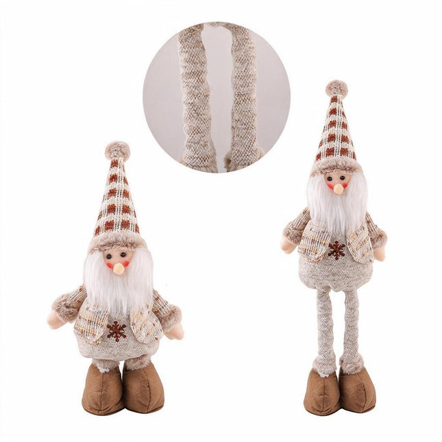 S1-30 290g Santa Claus Plush Figurine 45-60cm Brown Checked Cone Hat Snowflake Cardigan Retractable Legs Christmas Display Amazing Shopping