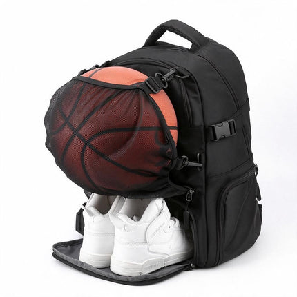 Black Ball Holder Backpack with Shoe Pocket Unisex Outdoor Football Training Rucksack Water-Repellent Daypack for Gym Amazing Shopping