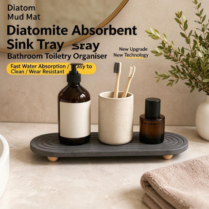 Marble Print Diatomite Stone Sink Caddy with Wooden Feet 30x10x0.9cm Bathroom Countertop Vanity Holder for Soap Sponge Home Amazing Shopping
