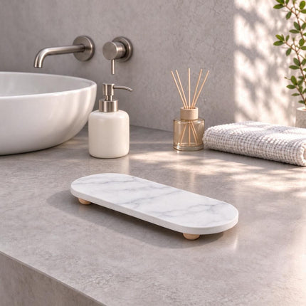 Marble Pattern 4 Water Absorbing Stone Sink Tray 30x10x0.9cm Timber Peg Feet Vanity Countertop Pad for Soap Brush Sponge Amazing Shopping