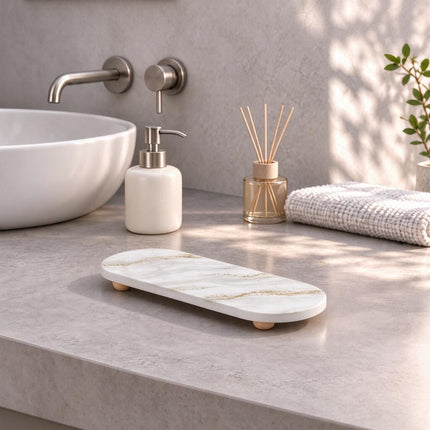 Gold Vein Marble Pattern 6 Quick-Drying Stone Draining Board on Timber Buttons 30x10x0.9cm Keeps Basin Ledge Dry for Soap Toothbrush Amazing Shopping