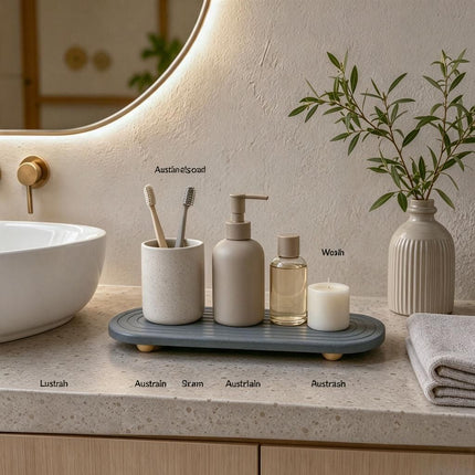 Gold Vein Marble Pattern 6 Quick-Drying Stone Draining Board on Timber Buttons 30x10x0.9cm Keeps Basin Ledge Dry for Soap Toothbrush Amazing Shopping