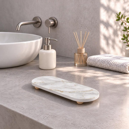 Absorbent Diatomite Vanity Tray Marble Pattern 8 Compact 30x10x0.9cm Bamboo Foot Pads Keep Basin Edge Dry Kitchen Home Amazing Shopping