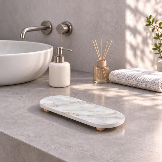 Absorbent Diatomite Vanity Tray Marble Pattern 8 Compact 30x10x0.9cm Bamboo Foot Pads Keep Basin Edge Dry Kitchen Home Amazing Shopping
