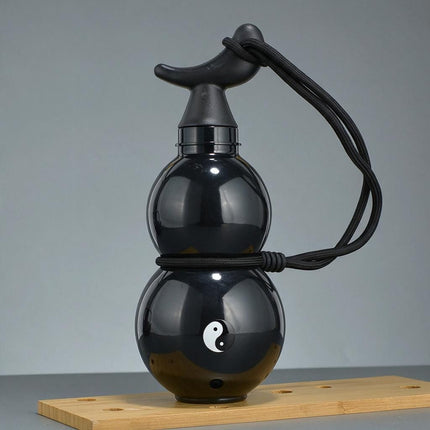 Novelty Yin Yang Print Gourd Bottle 750ML Black with Stickers Chinese Calligraphy Portable Sports Water Cup Halloween Gift Amazing Shopping