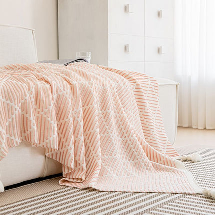 Pink New Diamond Weave Blanket 70x260cm Extra Long Multi-Purpose Wrap with Tassel Ends Breathable Office Snooze Sofa Cover Spring Home Amazing Shopping