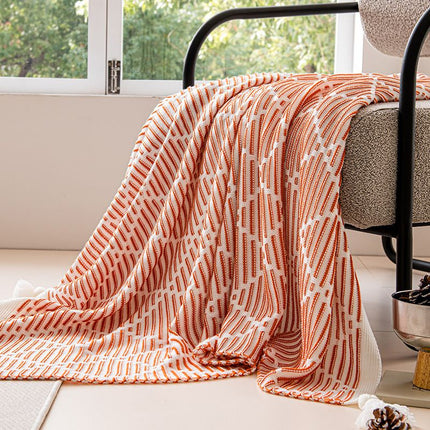 Knit Throw Blanket Orange Red New Diamond Broken Dash Pattern 70 x 230cm Fringed Wrap for Sofa Backrest Office Snooze Xmas Gift Amazing Shopping